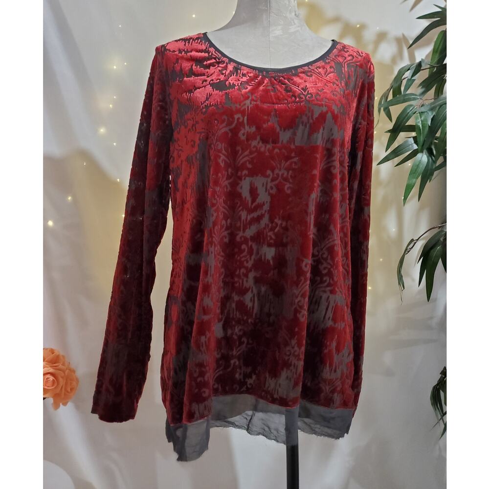 Simply Vera Wang Sheer Velvet Burnout Top Size XL Red Whimsygoth Fairy Grunge